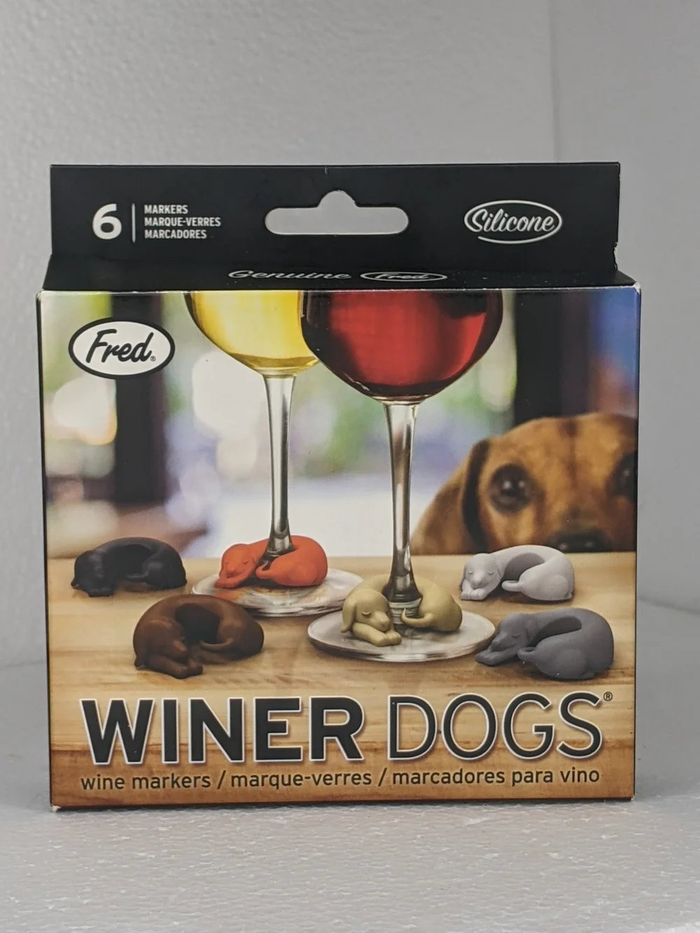 Fred Winer Dogs Silicone Wine Markers Set Of 6 New In Box